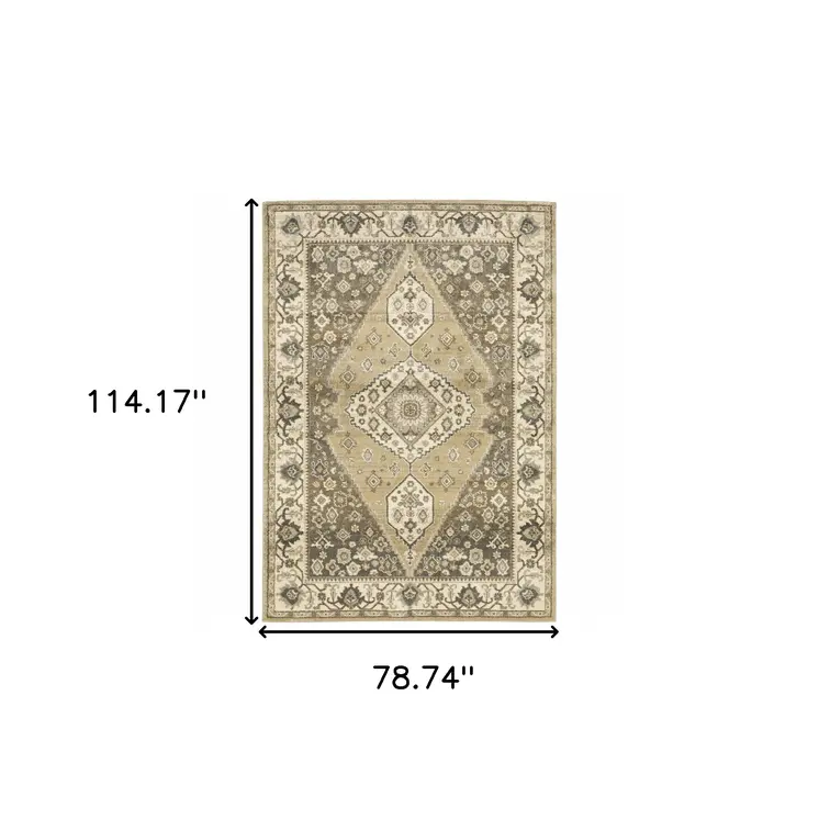 6' X 9' Beige Grey Tan And Charcoal Oriental Power Loom Stain Resistant Area Rug