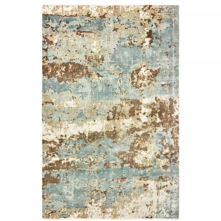 6' X 9' Blue And Brown Abstract Hand Loomed Distressed Area Rug