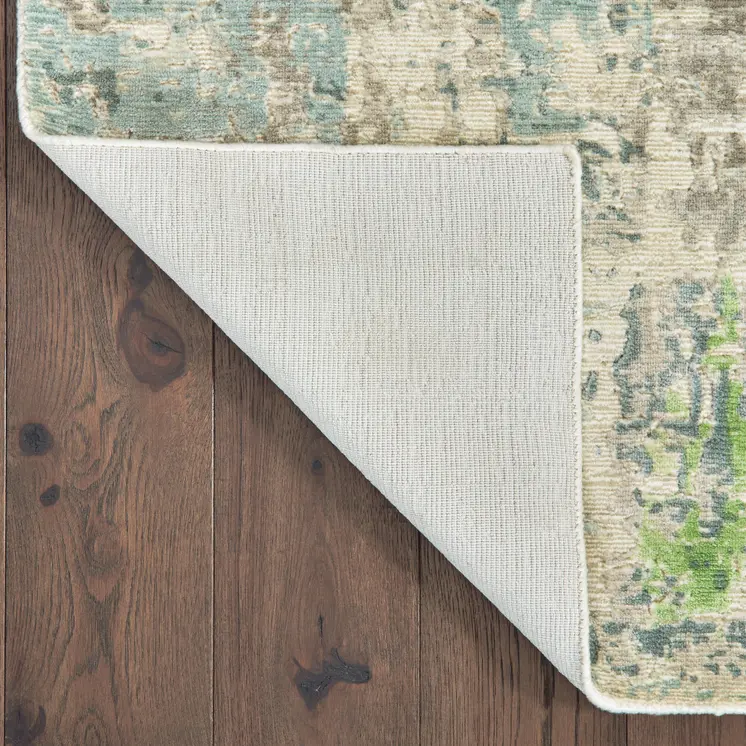 2' X 10' Blue And Green Abstract Hand Loomed Stain Resistant Runner Rug