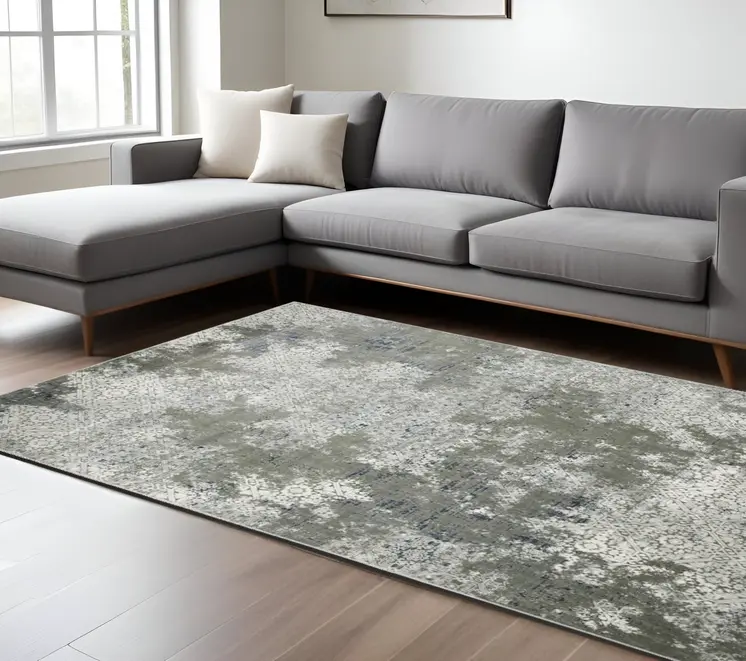 7' X 10' Beige And Gray Abstract Distressed Area Rug