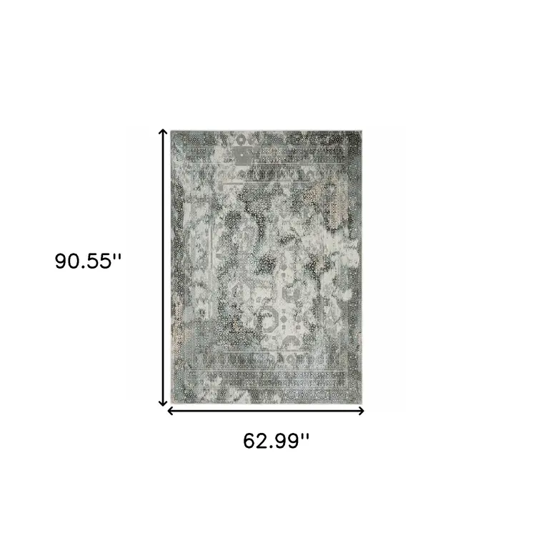 5' X 8' Gray And Ivory Oriental Distressed Area Rug