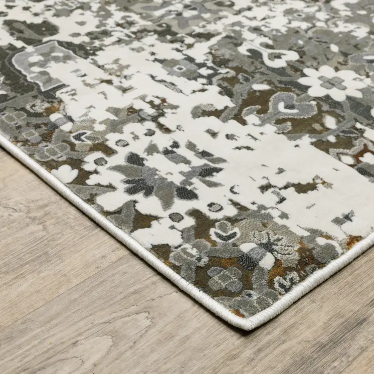 5' X 8' Gray and Ivory Oriental Power Loom Area Rug