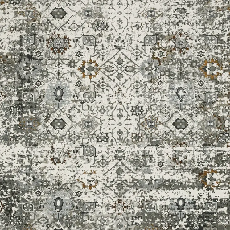 10' X 13' Ivory Grey Charcoal Rust Gold And Brown Oriental Power Loom Stain Resistant Area Rug