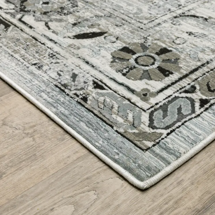 4' X 6' Gray And Blue Oriental Distressed Area Rug