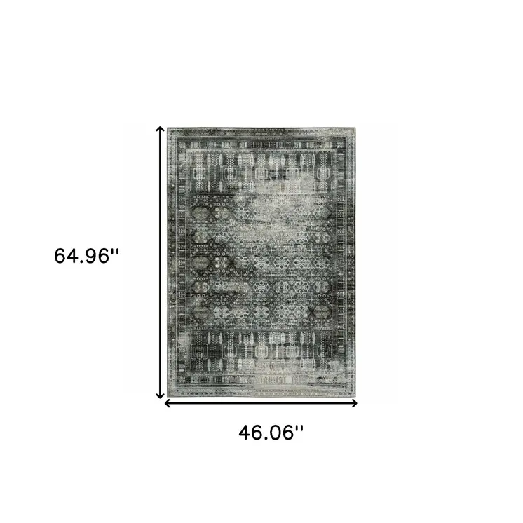 4' X 6' Charcoal And Gray Oriental Distressed Area Rug