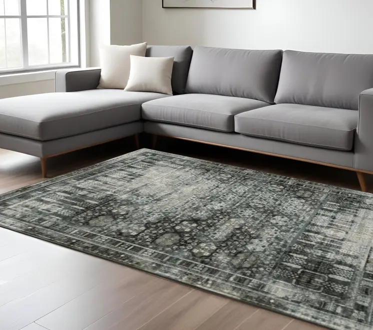 10' X 13' Gray And Ivory Oriental Power Loom Area Rug