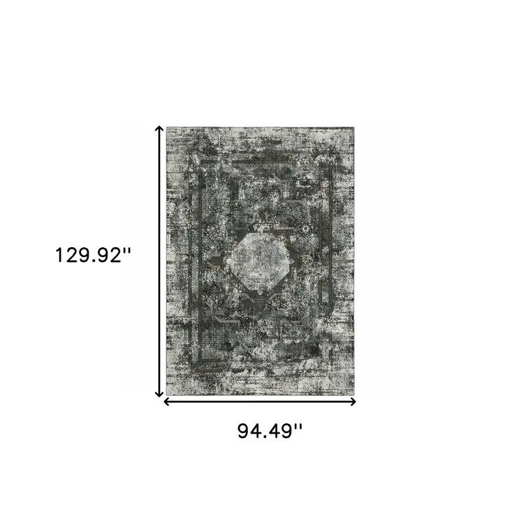 8' X 11' Charcoal And Gray Oriental Distressed Area Rug