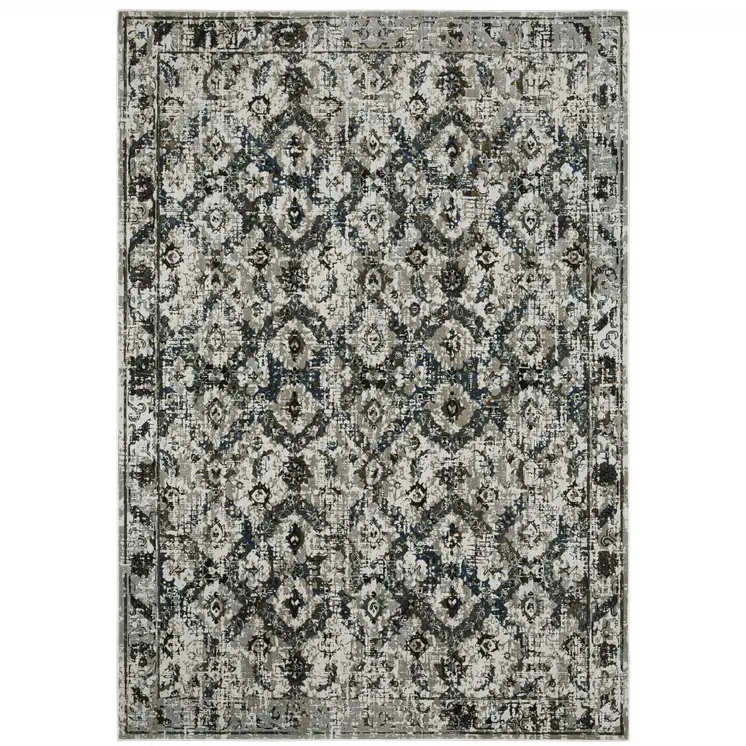 7' X 10' Charcoal And Gray Oriental Distressed Area Rug