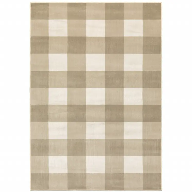 7' X 9' Beige And Ivory Geometric Area Rug
