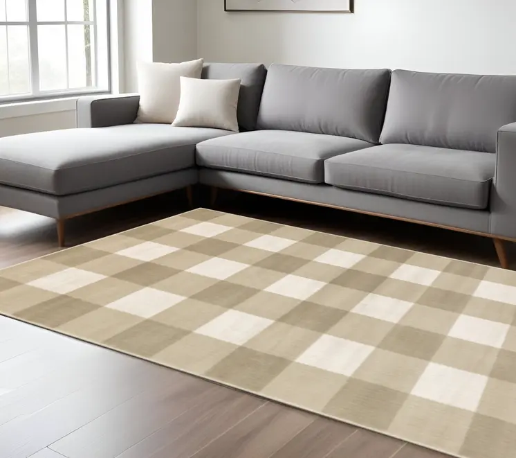 7' X 9' Beige And Ivory Geometric Area Rug