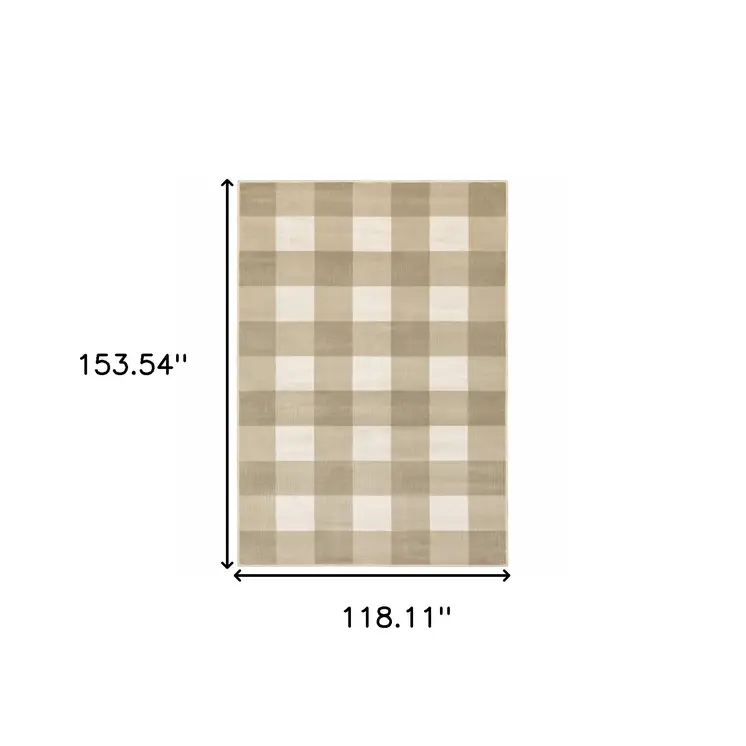 10' X 13' Beige And Ivory Geometric Distressed Area Rug