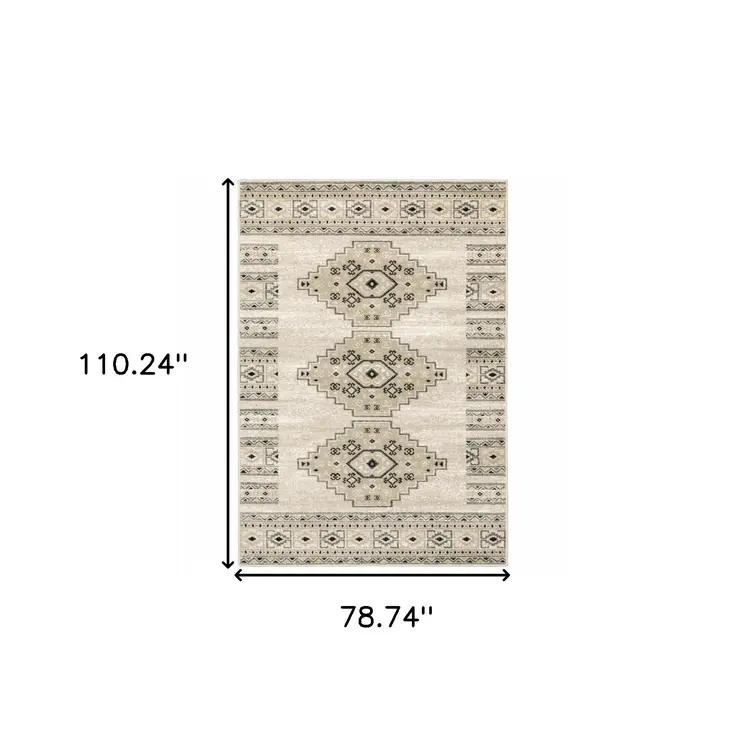 7' X 9' Gray And Ivory Southwestern Area Rug