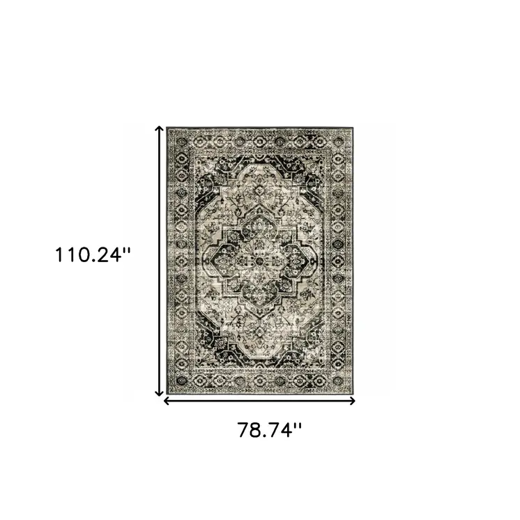 7' X 9' Gray And Ivory Oriental Area Rug
