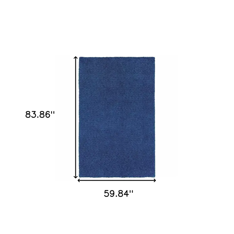 5' X 7' Blue Shag Hand Tufted Area Rug