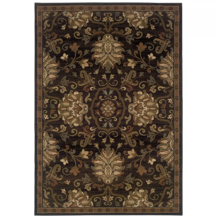 2' X 3' Brown Beige Blue And Red Oriental Power Loom Stain Resistant Area Rug