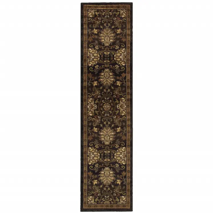 8' Brown And Beige Oriental Runner Rug