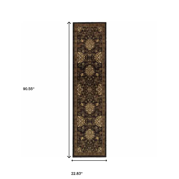 8' Brown And Beige Oriental Runner Rug