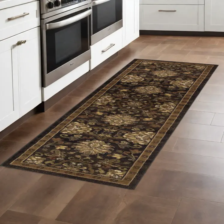 8' Brown And Beige Oriental Runner Rug