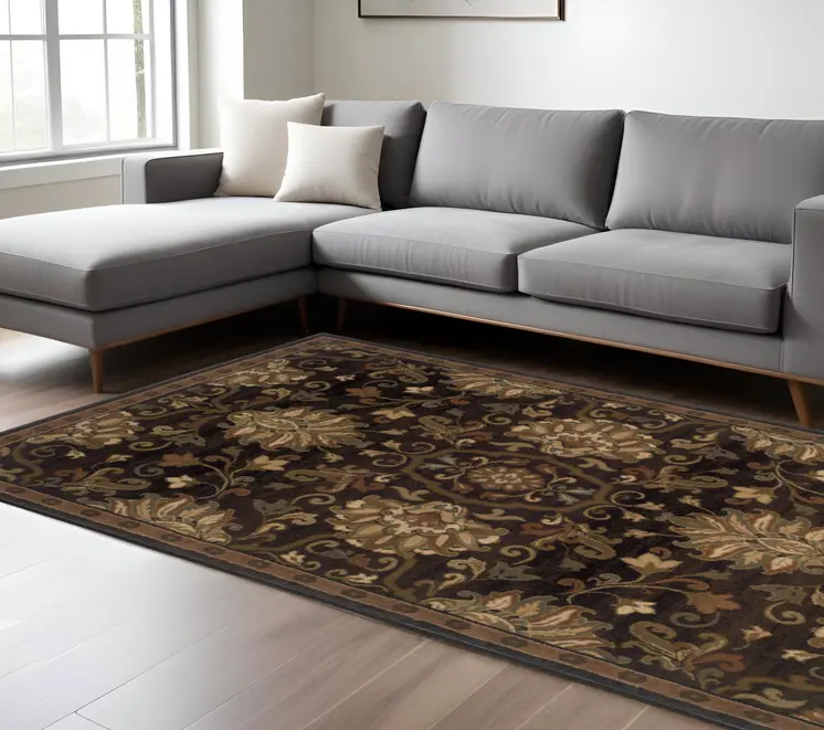 7' X 10' Brown And Beige Oriental Area Rug
