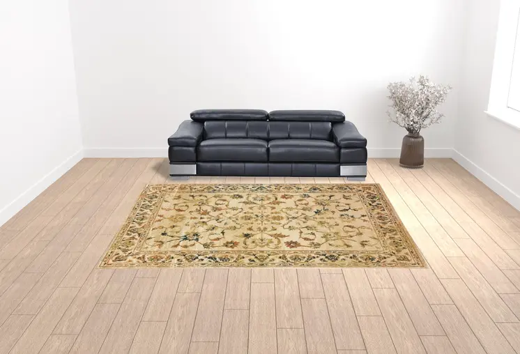 10' X 13' Beige Gold And Teal Oriental Power Loom Stain Resistant Area Rug