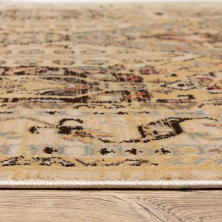 10' X 13' Beige Grey Dolphin Blue Deep Teal Gold And Orange Oriental Power Loom Stain Resistant Area Rug