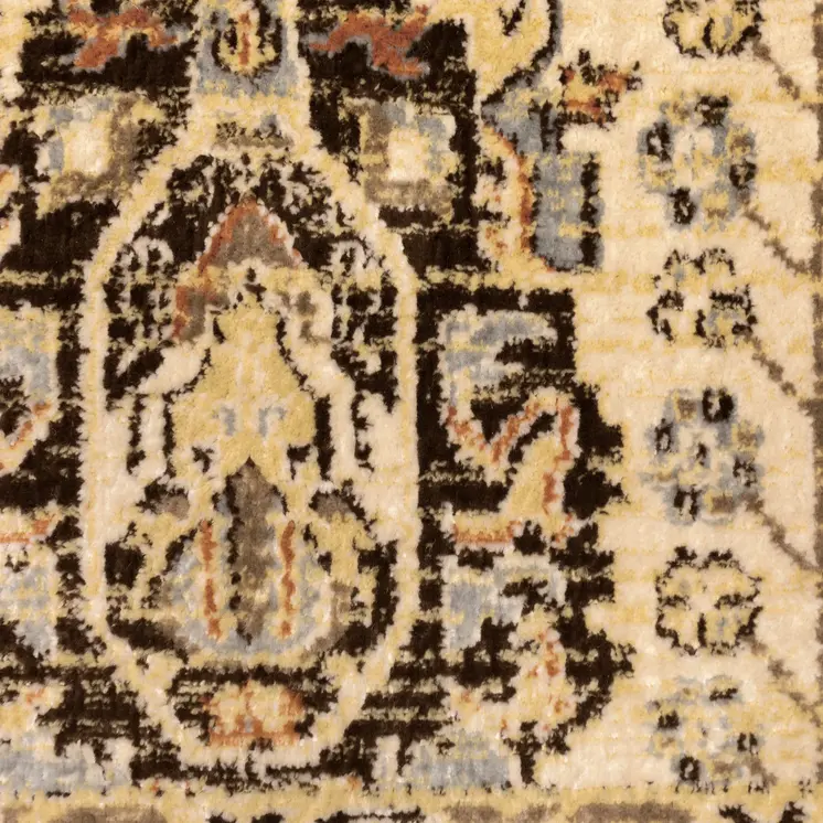 10' X 13' Beige Grey Dolphin Blue Deep Teal Gold And Orange Oriental Power Loom Stain Resistant Area Rug