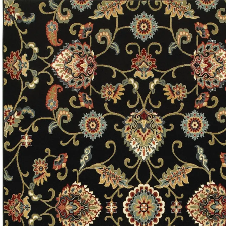 6' X 9' Black and Yellow Floral Power Loom Area Rug
