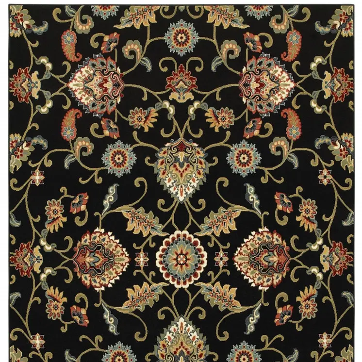 6' X 9' Black and Yellow Floral Power Loom Area Rug