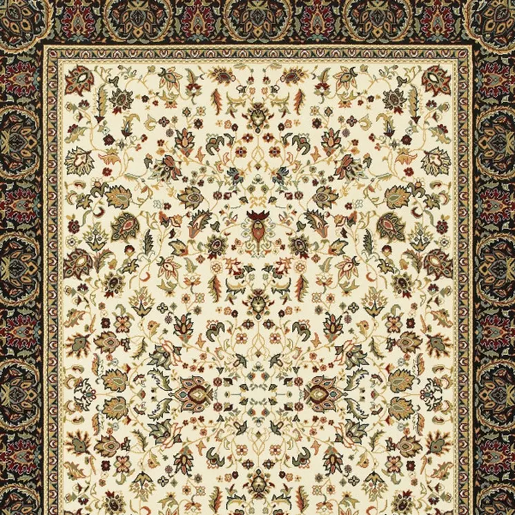 2' X 4' Ivory And Black Oriental Power Loom Stain Resistant Area Rug