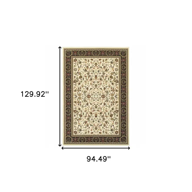 8' X 11' Ivory And Black Oriental Power Loom Stain Resistant Area Rug