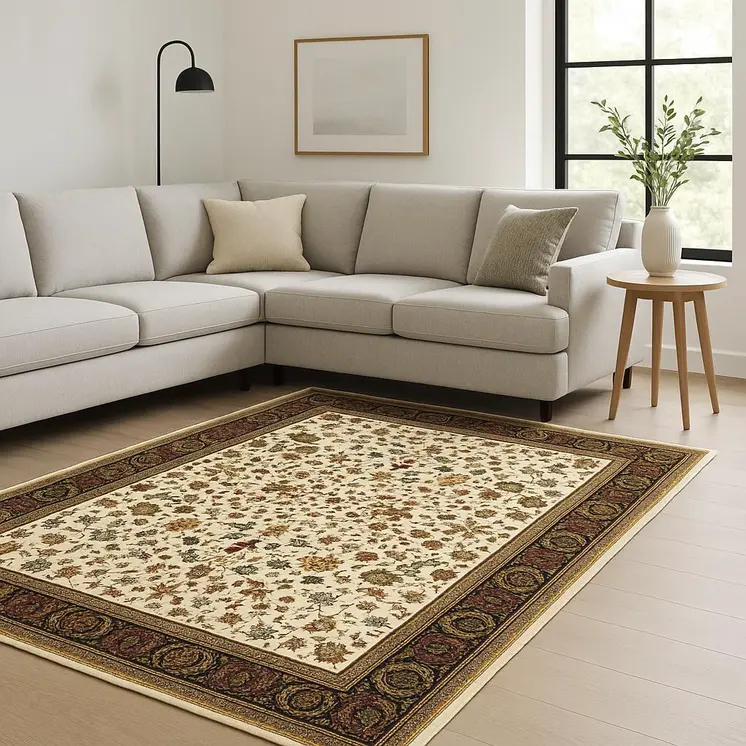 10' X 13' Ivory And Black Oriental Power Loom Stain Resistant Area Rug