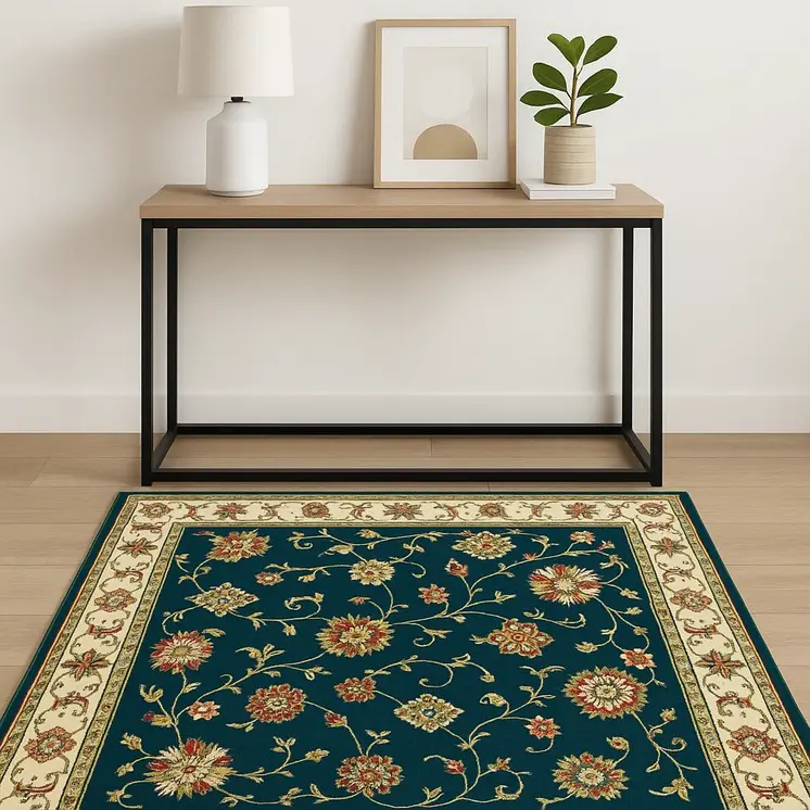 4' X 6' Navy And Ivory Oriental Power Loom Stain Resistant Area Rug