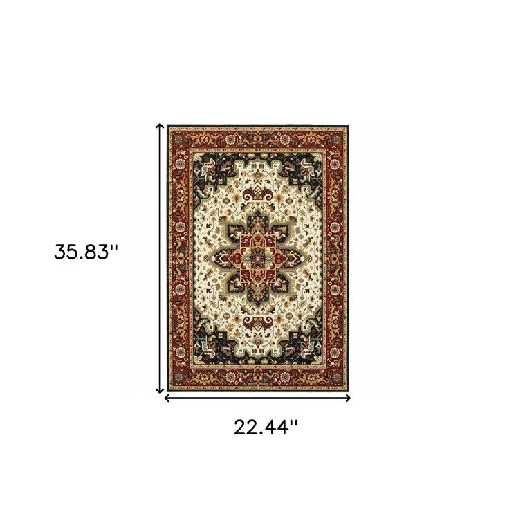 2' X 3' Red And Ivory Oriental Area Rug