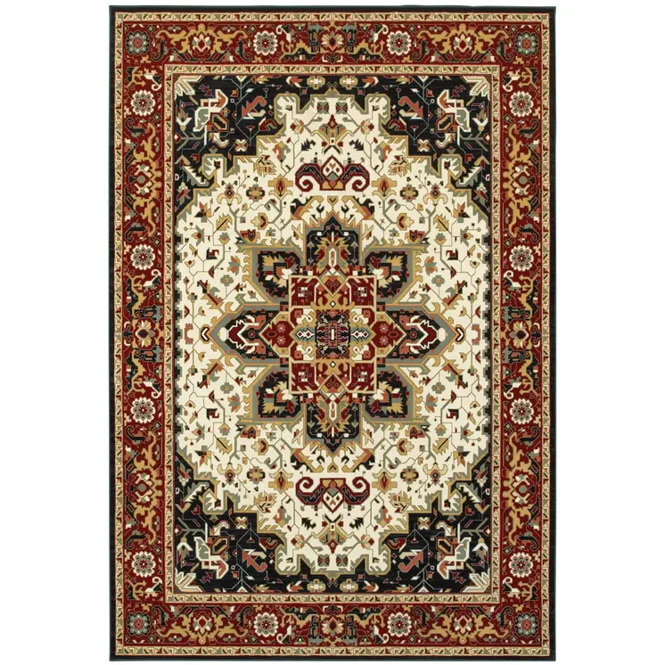 8' X 11' Red And Ivory Oriental Power Loom Stain Resistant Area Rug