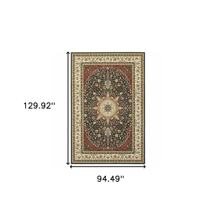 8' X 11' Navy And Ivory Oriental Power Loom Stain Resistant Area Rug