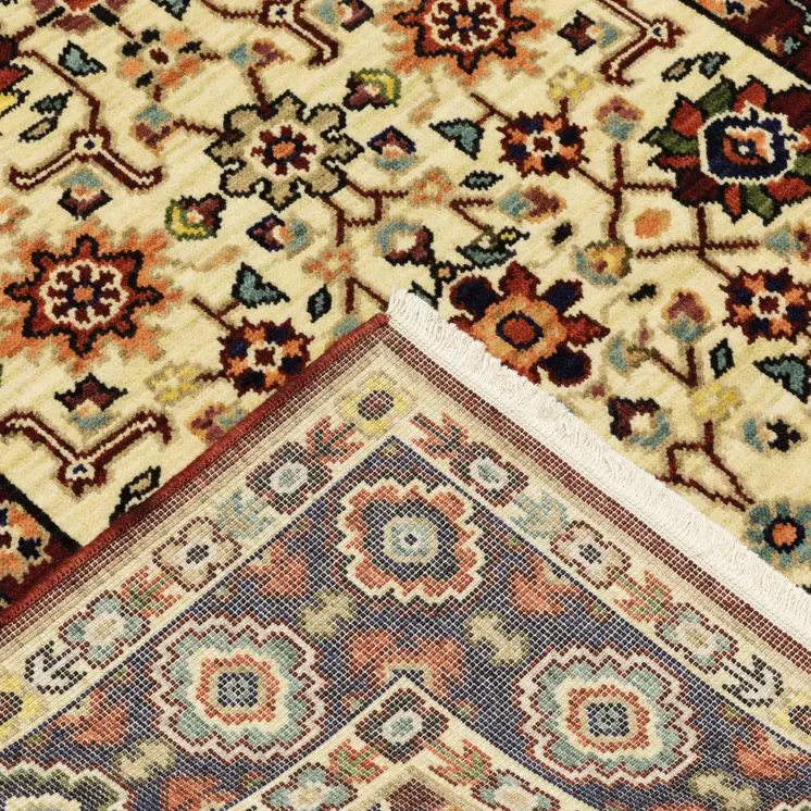 2' X 6' Red Ivory Blue And Orange Oriental Power Loom Stain Resistant Runner Rug With Fringe