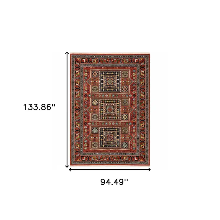 8' X 11' Red and Black Oriental Power Loom Area Rug