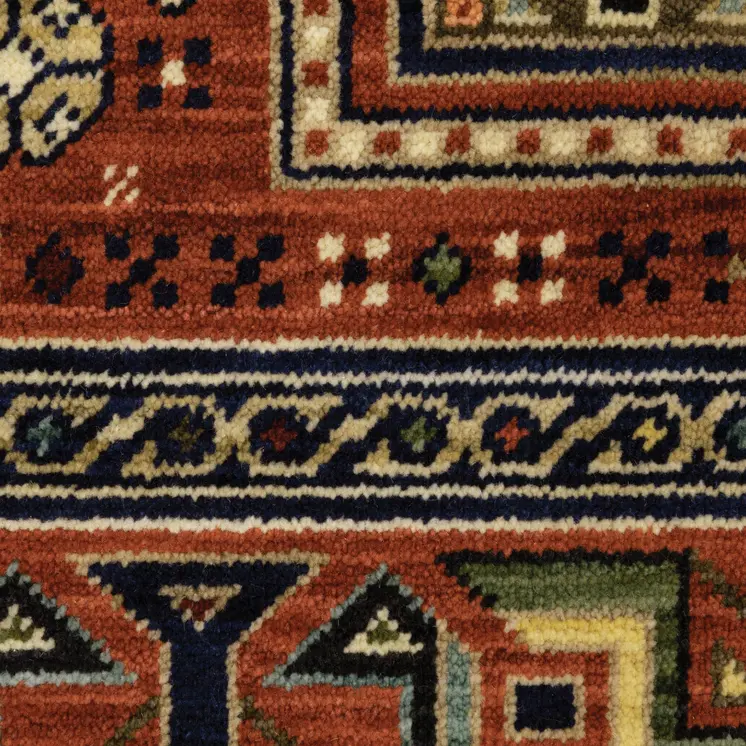 10' X 13' Red Blue And Black Oriental Area Rug With Fringe