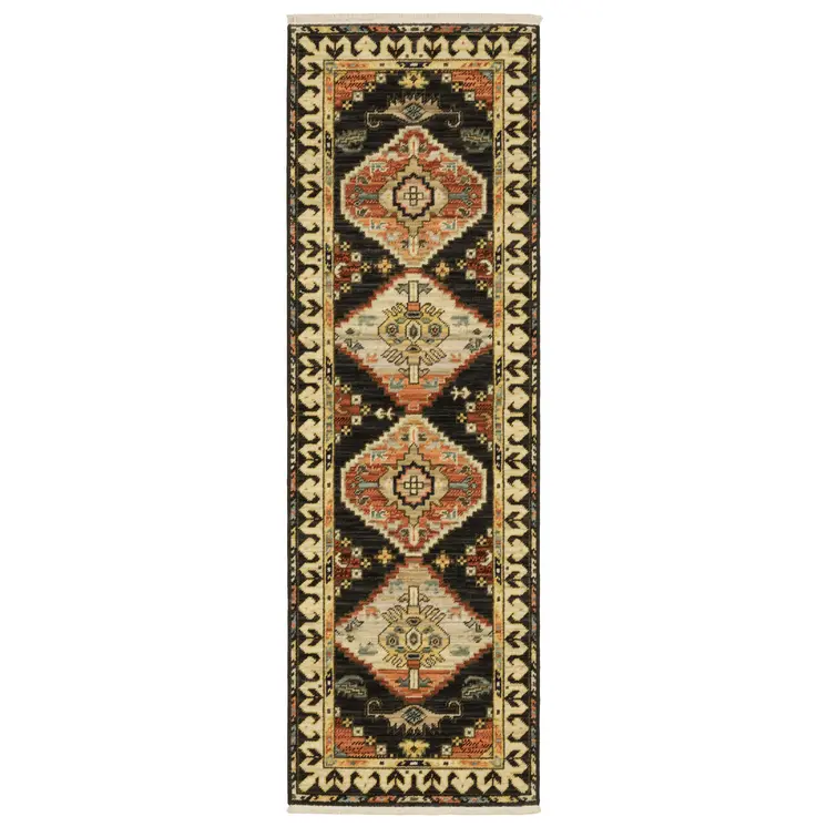 2' X 6' Navy Blue Oriental Power Loom Runner Rug With Fringe