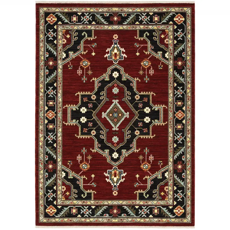 2' X 3' Red and Black Medallion Power Loom Area Rug