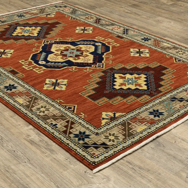 5' X 8' Red And Gold Oriental Area Rug