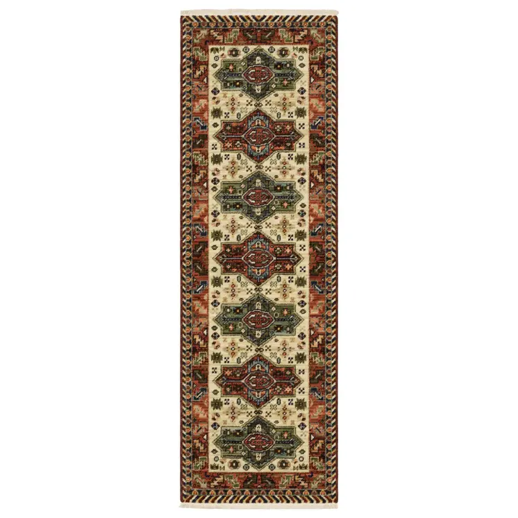 6' Red Blue and White Oriental Power Loom Runner Rug