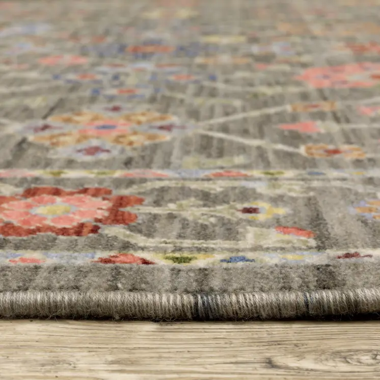 2' X 3' Gray Blue And Orange Oriental Area Rug With Fringe