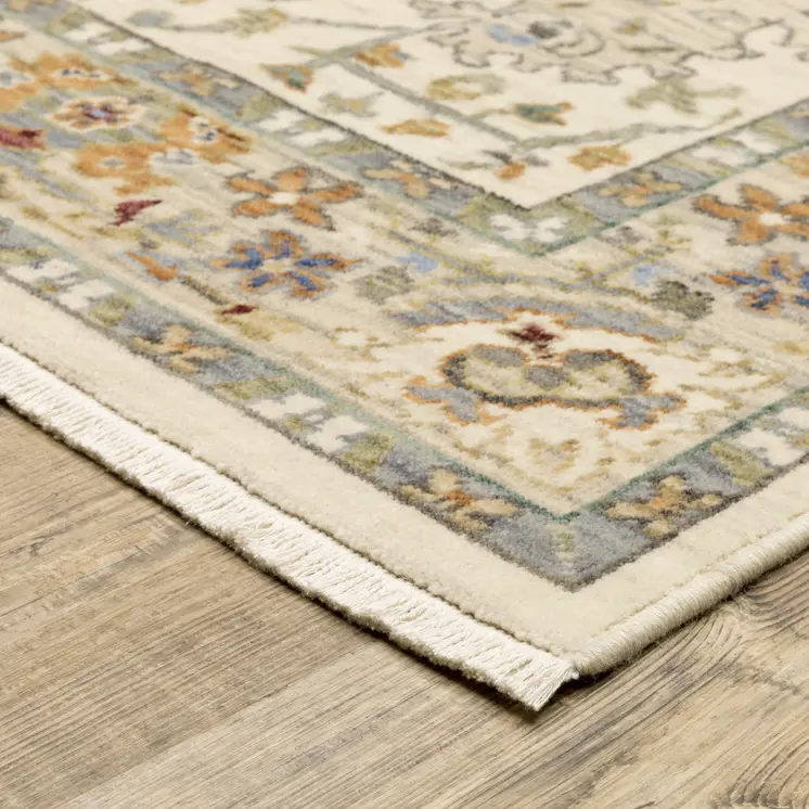2' X 3' Gray And Ivory Oriental Power Loom Area Rug With Fringe