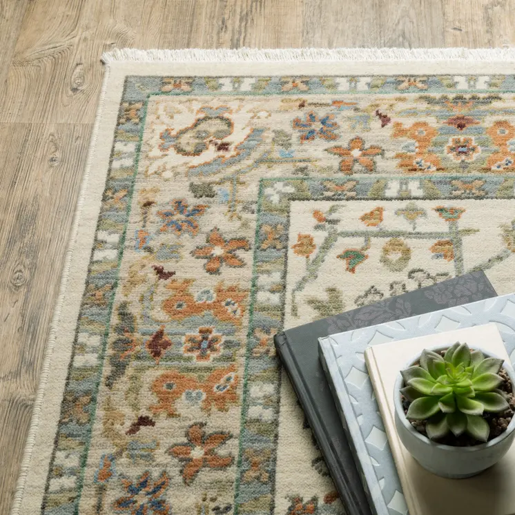 2' X 3' Gray And Ivory Oriental Power Loom Area Rug With Fringe