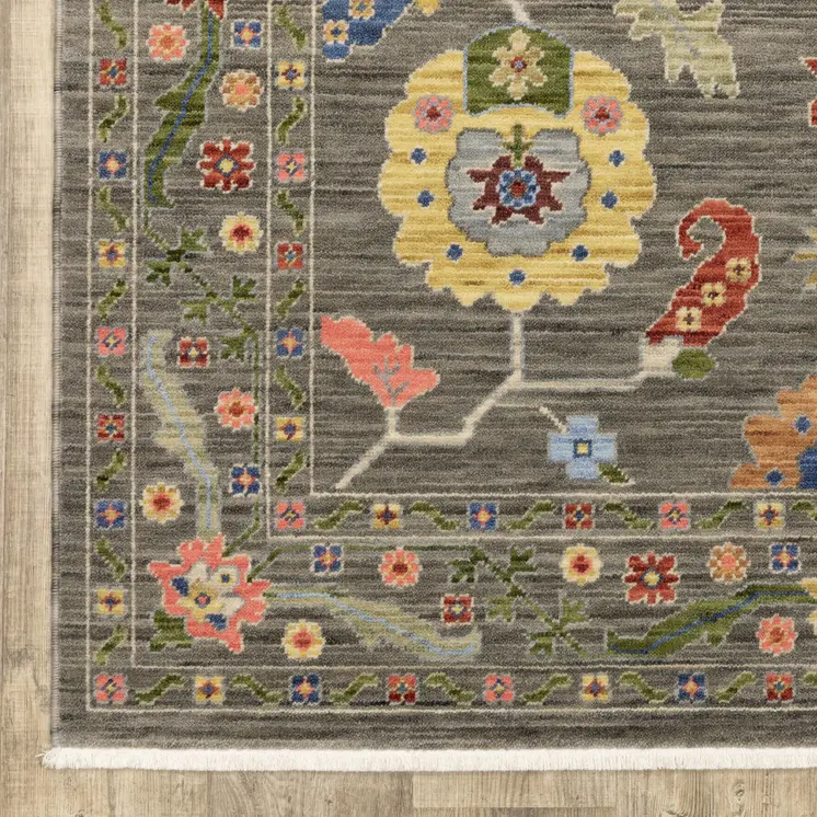 10' X 13' Gray Blue And Red Oriental Area Rug With Fringe