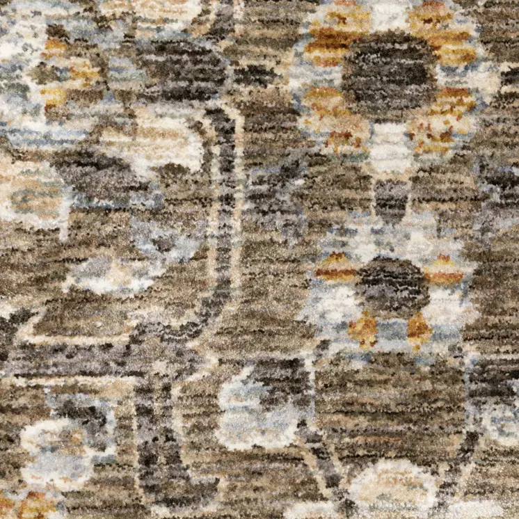 8' X 11' Gray Floral Power Loom Area Rug With Fringe