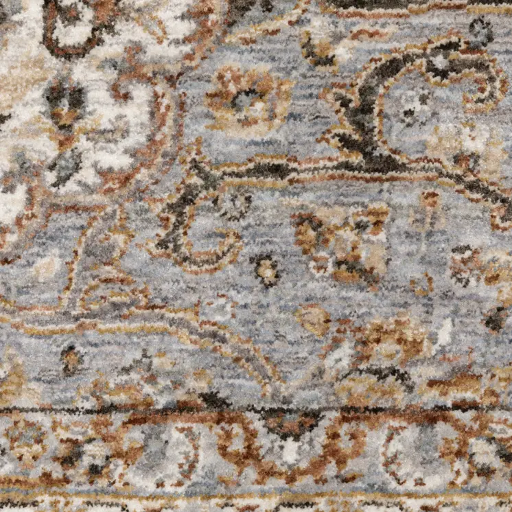 10' X 13' Ivory And Blue Oriental Power Loom Stain Resistant Area Rug With Fringe