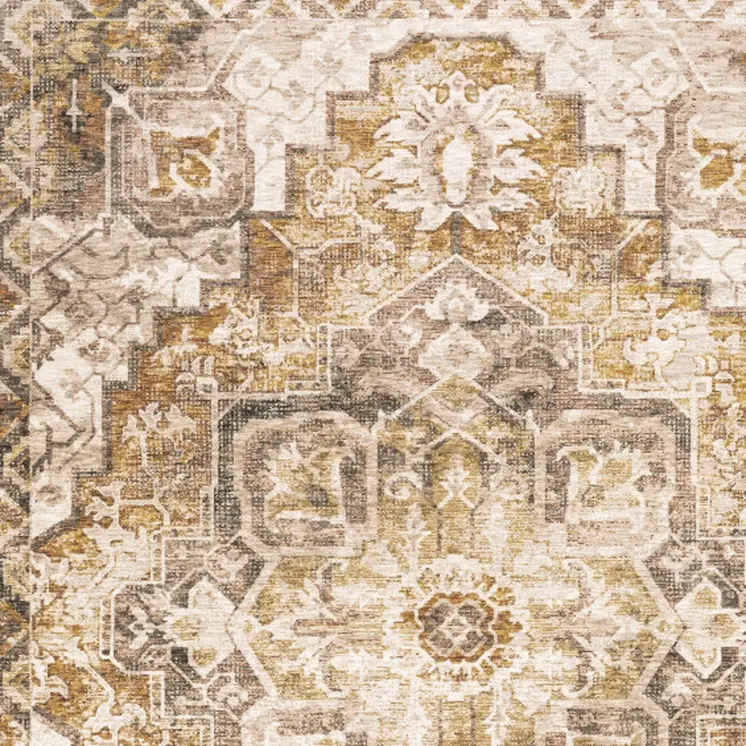 2' X 3' Gold And Brown Oriental Distressed Area Rug With Fringe