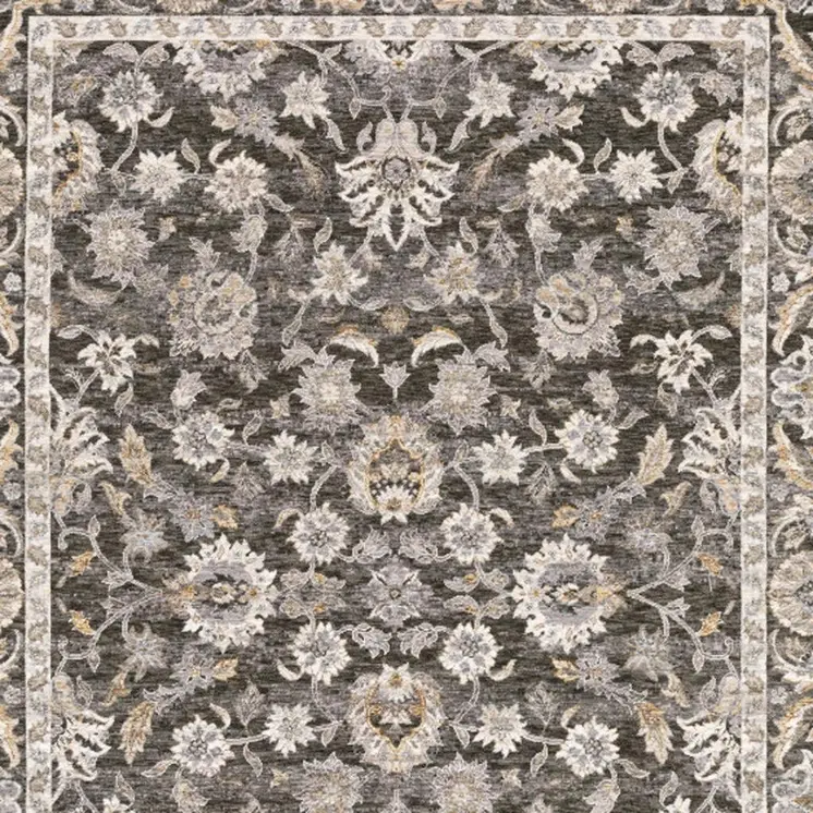 10' X 13' Grey And Ivory Oriental Power Loom Stain Resistant Area Rug With Fringe